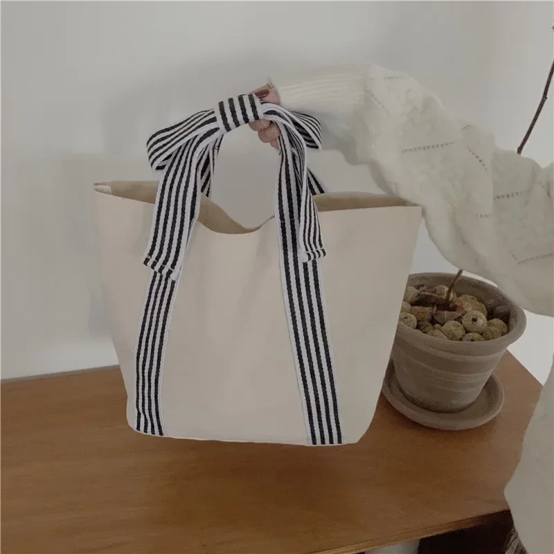 Fashion Joker Korean wind bag bow canvas bag lunch bag simple small fresh handbag women bag