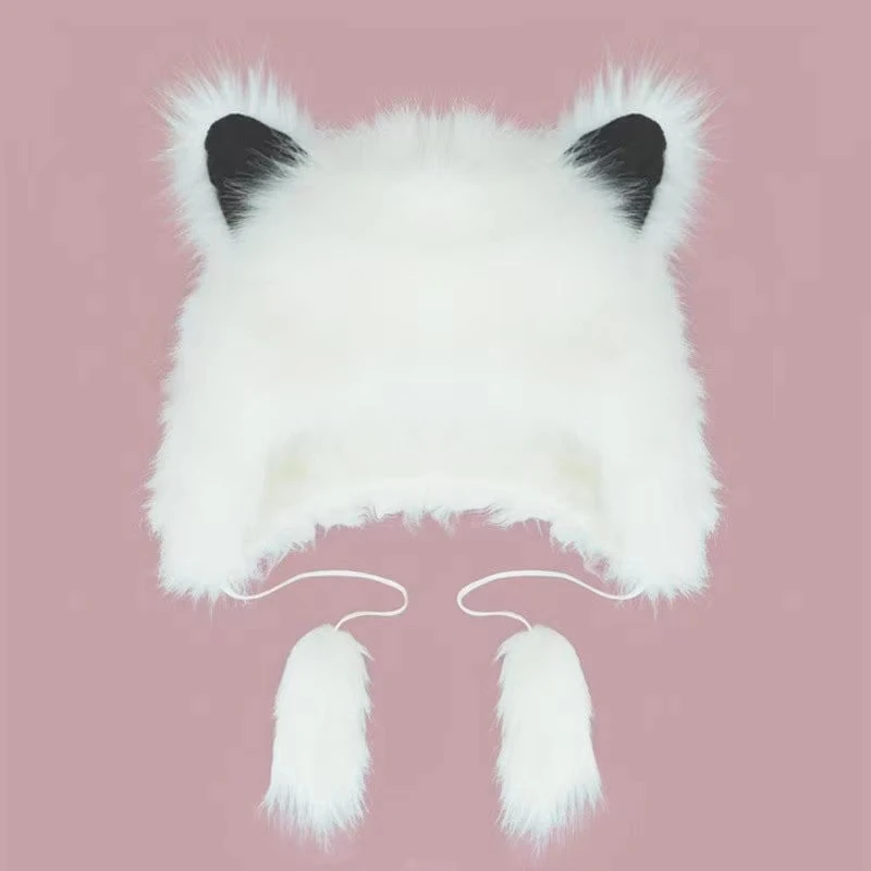 Kawaii Fluffy Cat Ear Fox Beanies Cap Funny Anime Hat Plush Faux Fur Cute Animals Performance Cosplay Props Costume Party Hats