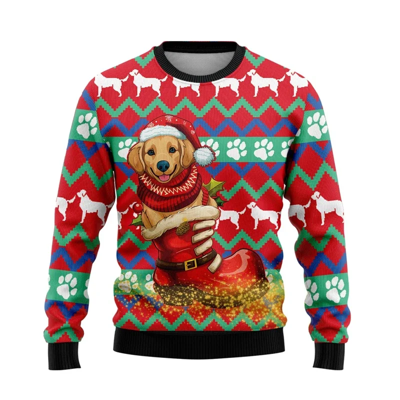 2024 Boots Santa Dog 3D Printed Ugly Christmas Sweater Funny Design Graphic Sweatshirts Kawaii Women Clothes Pet Dogs