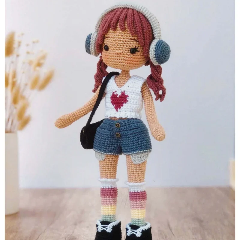 Conjunto de Material de gancho para muñeca de ganchillo Amigurumi para niñas, hilo de tejer para accesorios para el hogar, juguete artesanal con patrón, adornos hechos a mano