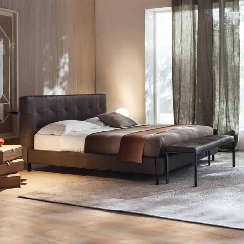 

Кровать из натуральной кожи первого слоя, итальянский минималистичный дизайн, легкая роскошная кожаная кровать 2026Furniture