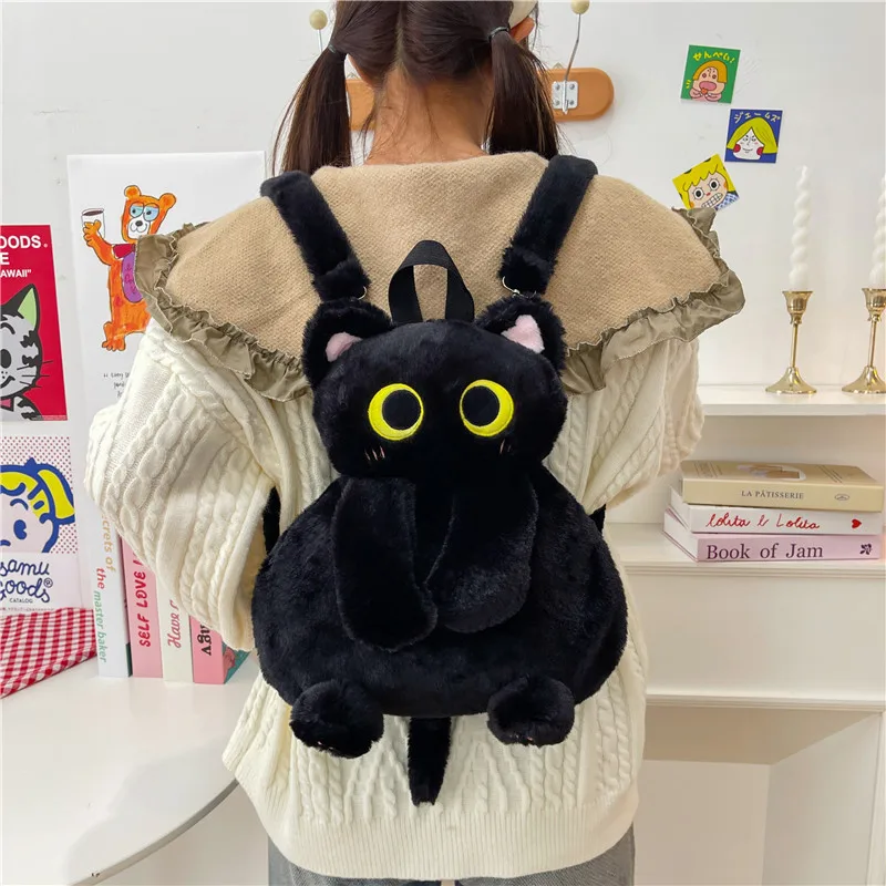

Черный/кошачий рюкзак, большие глаза, кукла-котенок, плюшевая кавайная сумка на плечо с мягкими животными, большая вместительная мягкая игрушка, модная сумка через плечо