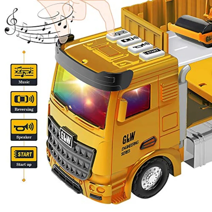 Alloy Construction Trucks Vehicle Toys for Kids Sounds Lights Effects Take Apart Container,Crane,Excavator Trucks,Cement Mixer,D