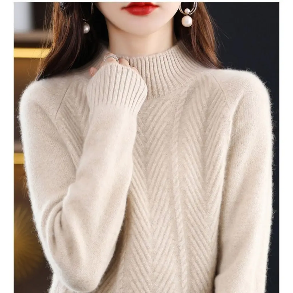 

Women's Cashmere Sweater High Collar Base Shirt Thickened Knitted Inner Jacket Loose Solid Color Protection Autumn Winter
