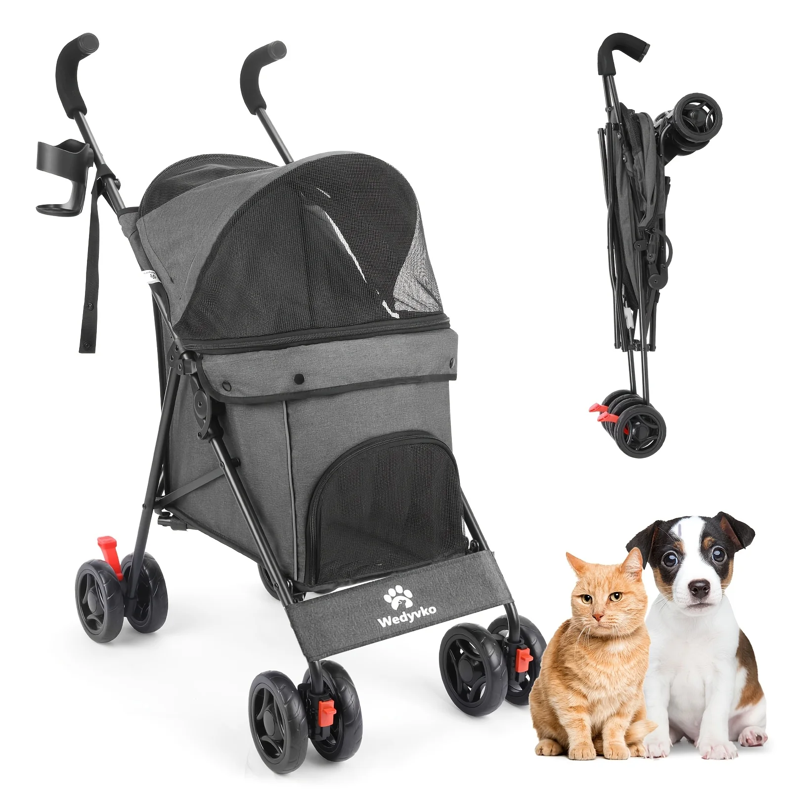 

Wedyvko Portable Pet Stroller for Small Dogs &Cats,Durable Oxford Fabric with Mesh Ventilation,Adjustable Handlebar & Cup Holder