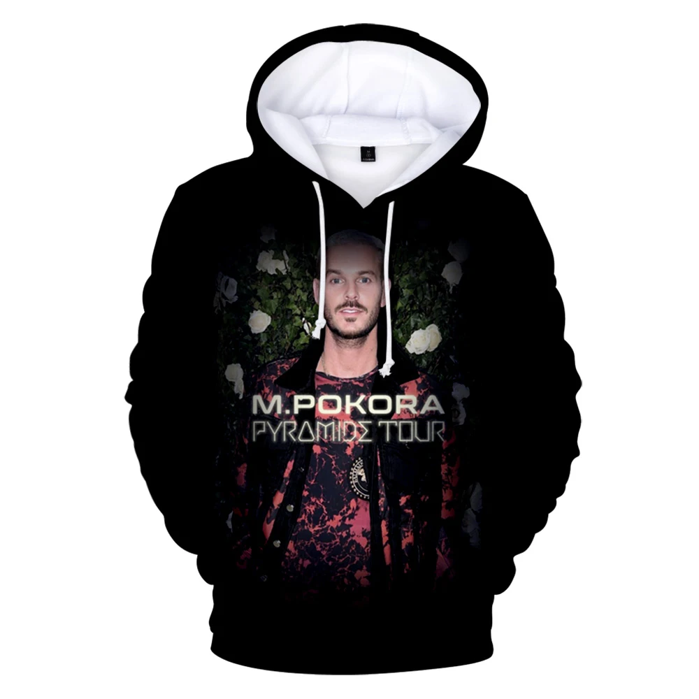 "M". Homens e mulheres Pokora Hoodie treino, moletom unissex, streetwear, estilo hip hop, roupas matt, 3D, plus size