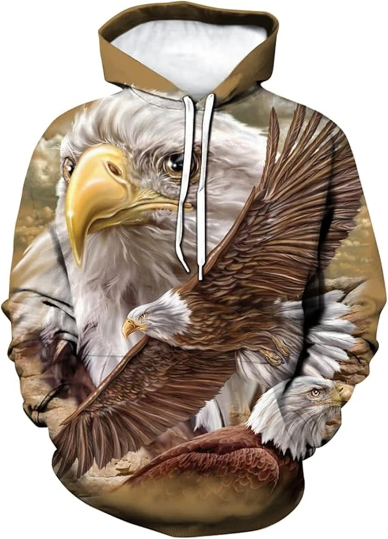 New Eagle 3D Printed Hoodies Bald Eagle Graphic Sweatshirts Men And Women Fashion Street Long-sleeved Hip-hop Casual Streetwear