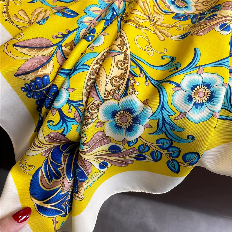 2024 New Silk Scarf Twill Silk Scarf Korean Style Floral Large Shawl 90cm Square Scarf Versatile Scarf Sunscreen Headscarf