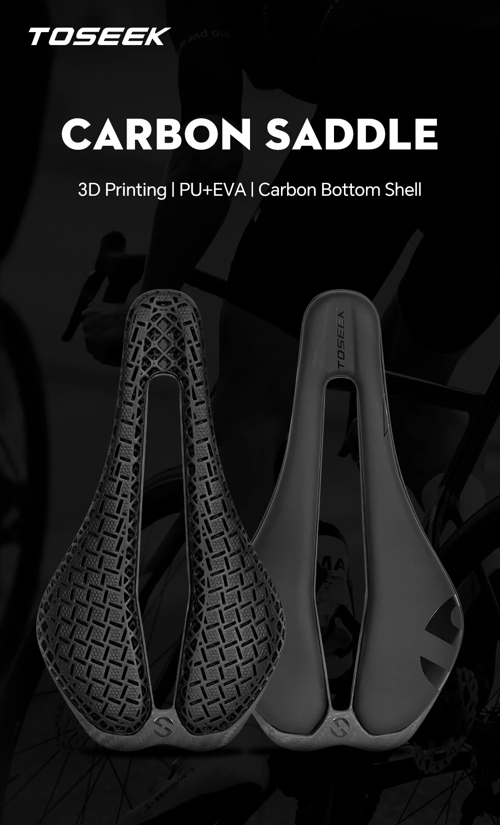 TOSEEK 3D-Gedruckter Fahrradsattel Ultraleichter Carbonsattel 245*135mm 135g Fahrradsitz für MTB Gravel Rennrad Fahrradteil – Detail 1