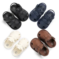 Summer Pu Cutout Boy Baby Sandals Soft Soled Breathable Toddler Sandals High Quality Children'S Flat Garden Shoes For 0-18M