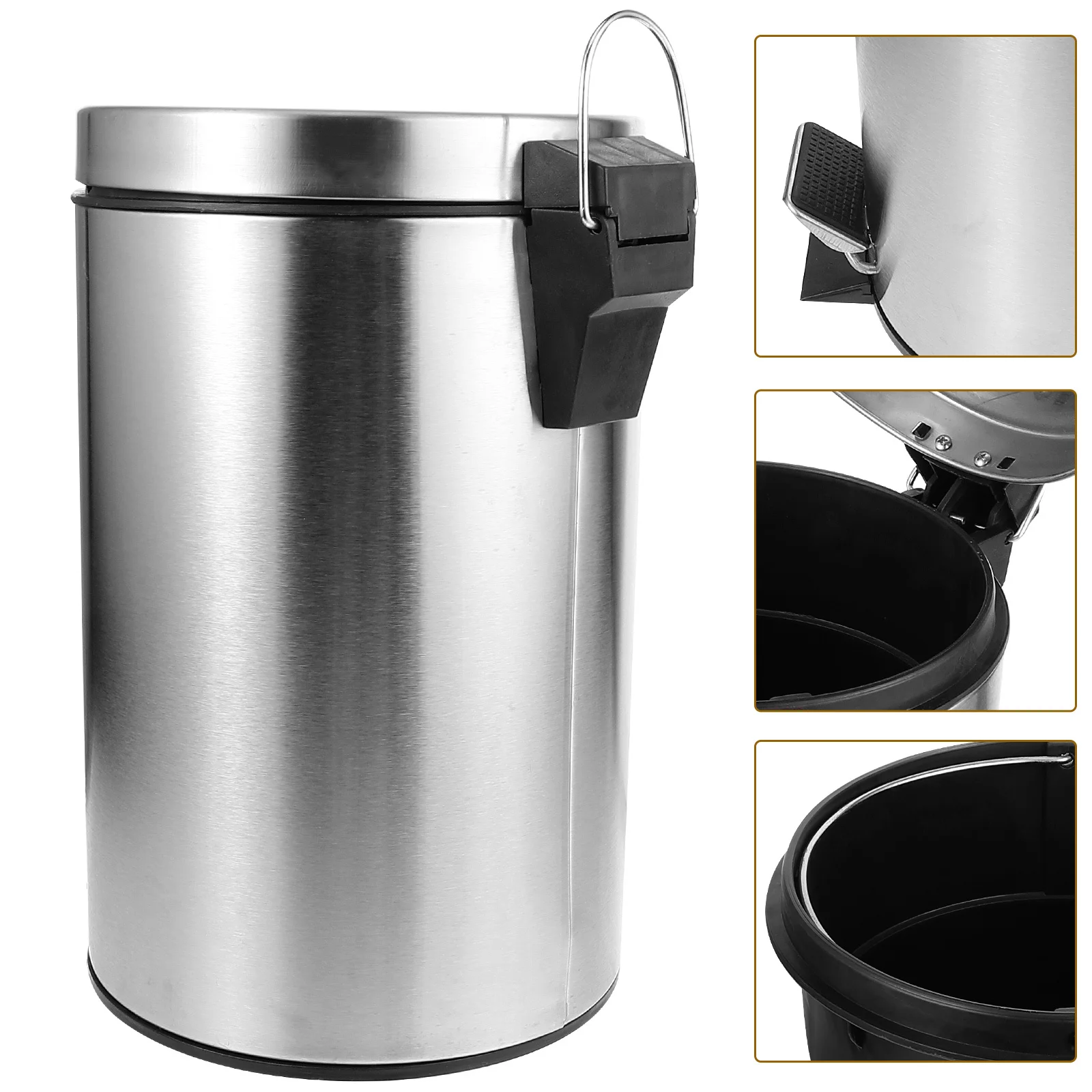 

Stainless Steel Trash Can 5L Pedal Step Bin Kitchen Bathroom Living Room Office Easy Clean Large Opening