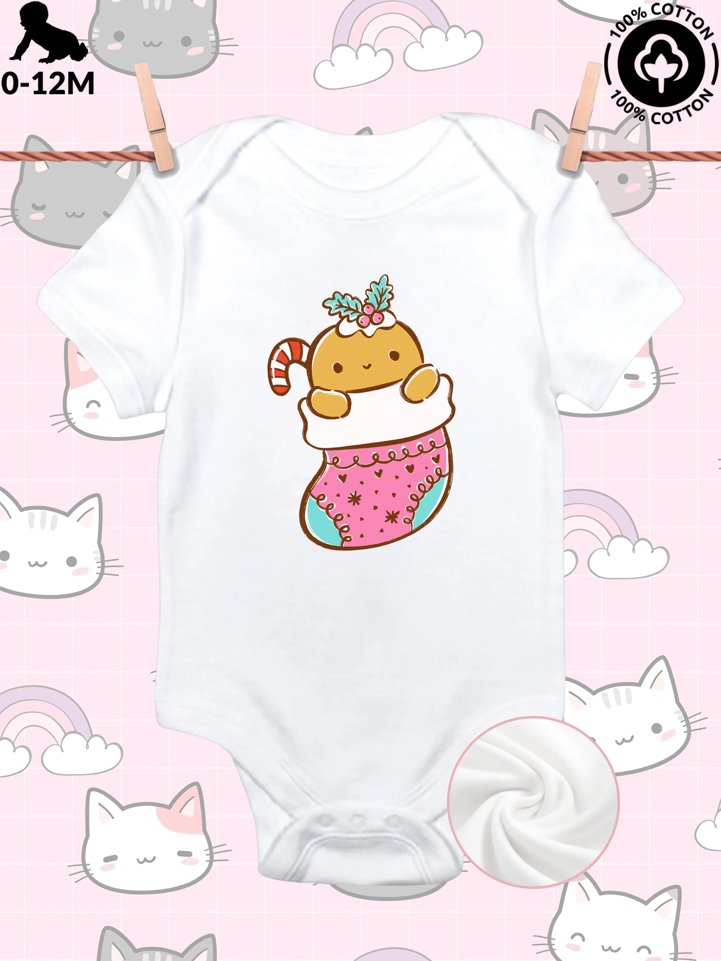 

Милый комбинезон-боди для малышей Petite Cute Gingerbread 02, унисекс, из чистого хлопка, мягкий, всесезонный, белый, 190 г/м²