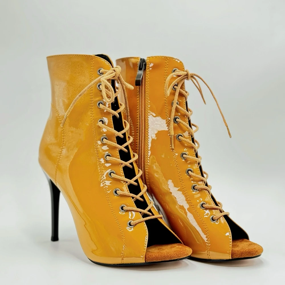 Practice WomenDance Shoes 9cm Heel Latin Salsa Ballroom Dance Shoes Tan Leather Dance Shoes Wedding Party Dancing Shoes Boots