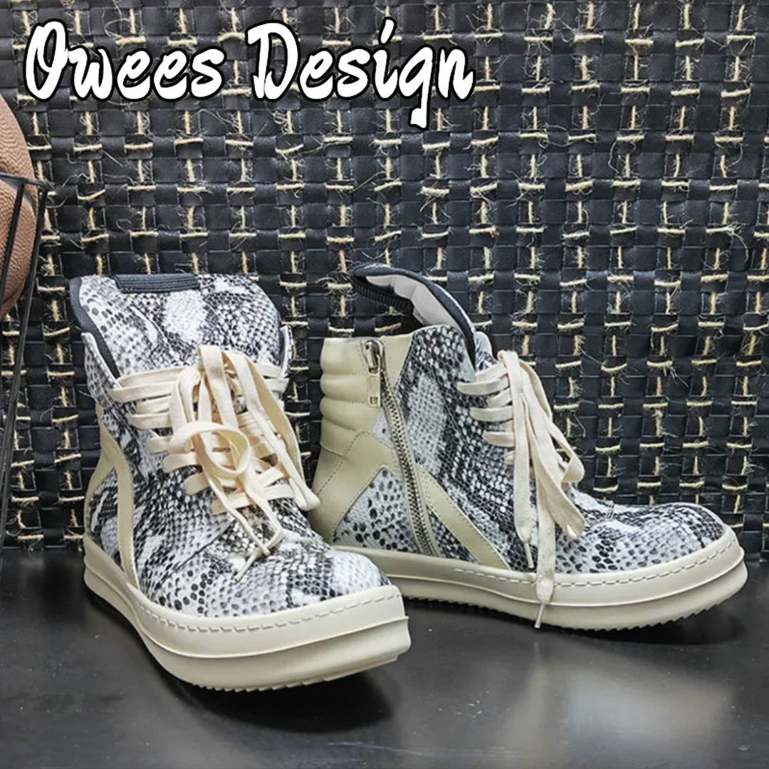 Owees تصميم روك الرجال حذاء رياضة جلد طبيعي النساء أحذية مفلكنة مثلث مقلوب Geobasket سميكة سوليد أحذية رياضية