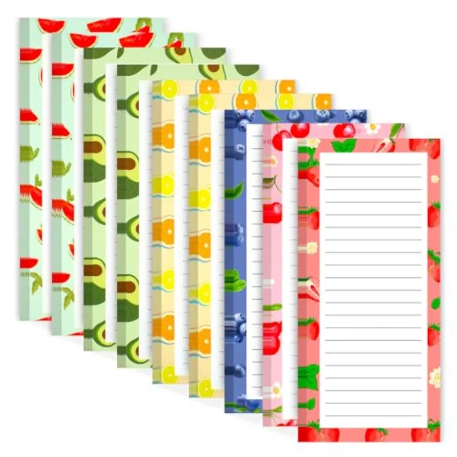 9 Pack Magnetic Notepads for Refrigerator, Magnetic Notepads for Refrigerator, Fruit Design Grocery List Pad for Fridge, Full M