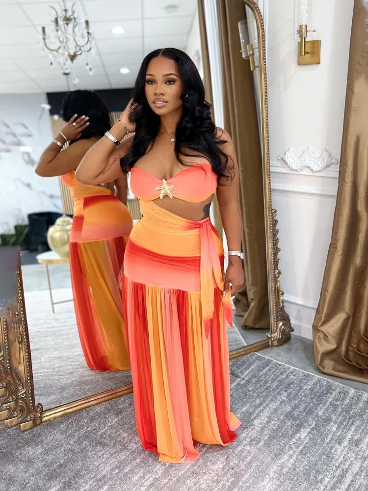 

Three Sisters New Arrivals 2025 Summer Fashion Sexy Holiday Party Vacation Seaside Woman Clothes Sleeveless Two Piece Set Dress