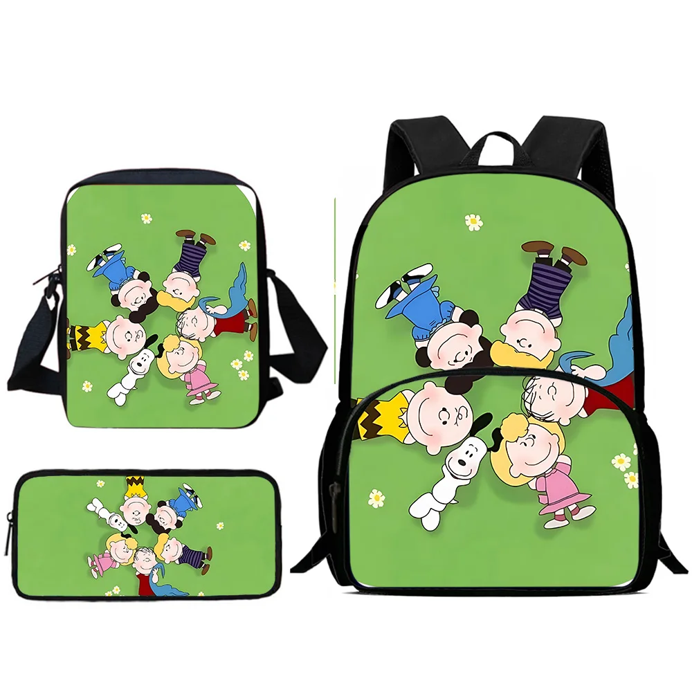 3Pcs Set Cute cartoon Snoopys Child Backpacks Shoulder Bag Pencil Case Pupil Large Capacity School Bags for Boys Girls Best Gift