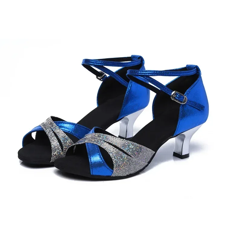 Women Latin Dance Shoes Soft Sole Ballroom Tango Dancing Shoes for Woman Ladies Girl Sequin 5cm Heeled Party Thick