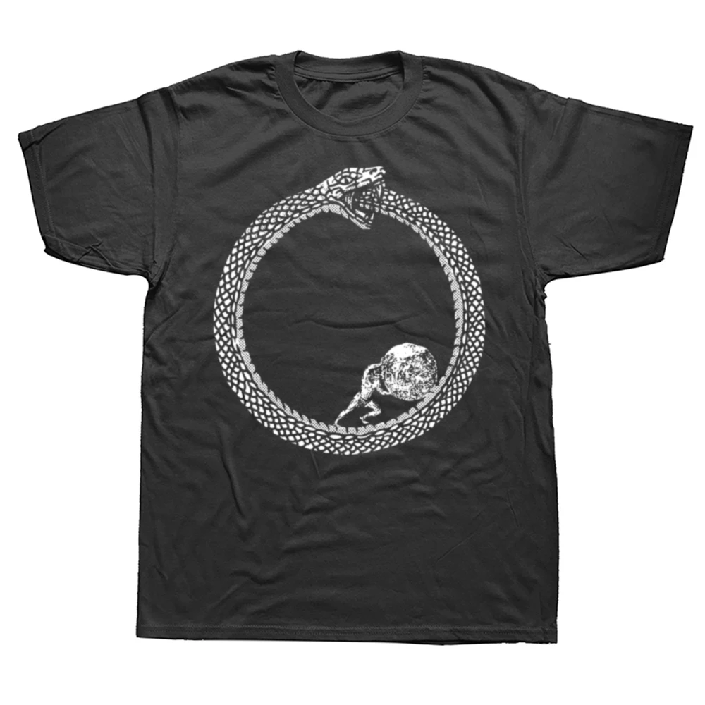 Sisyphus and Ouroboros Pattern Philosophical T-shirt for Women - Humorous Street Style Short-Sleeved Design Graphic T Shirts Y2K