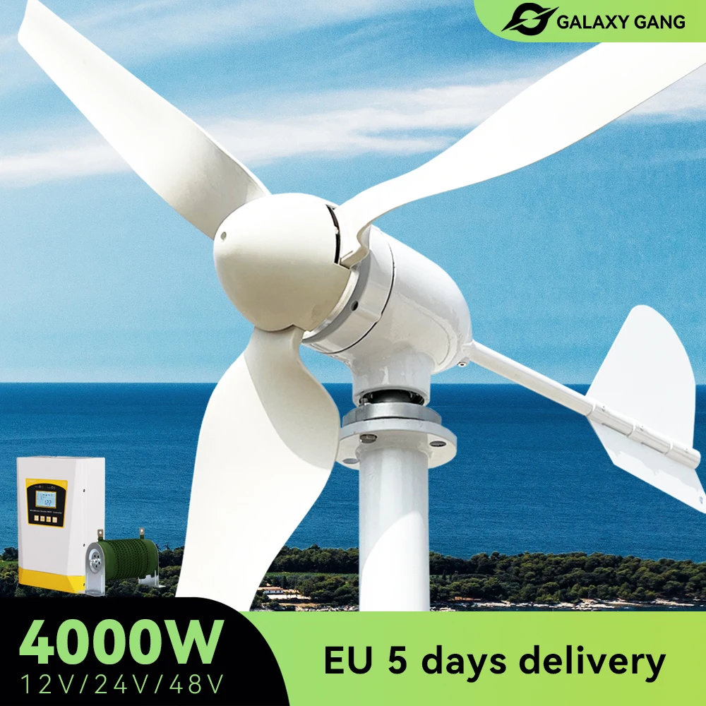 

4000W 6000W Wind Turbine Sources Electric Power Generator 48v 24v 12v 3 Blade Permanent Maglev With Super Mppt Charge Controller