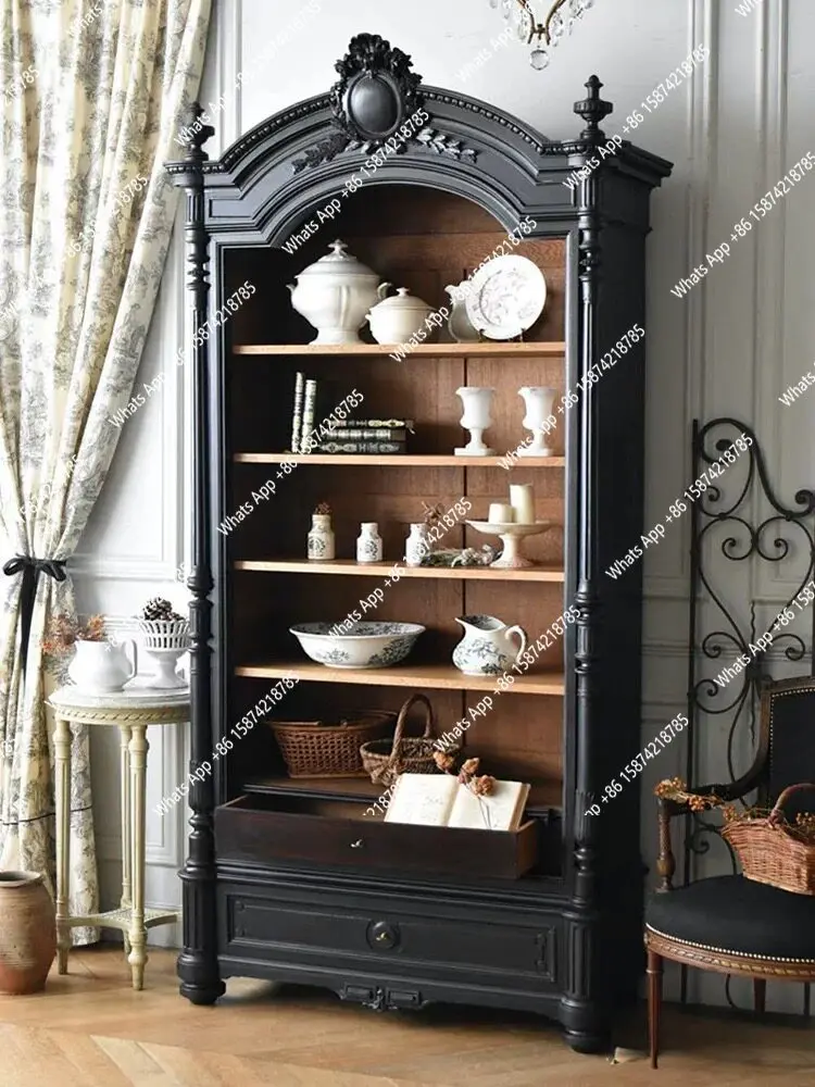 

French retro solid wood carving flower small apartment against the wall storage villa living room display dining side cabinet