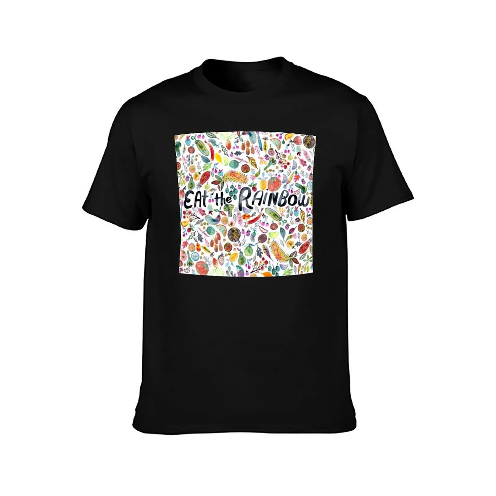 EAT THE RAINBOW fruits veggies watercolor art T-Shirt Utility Work Short Sleeve Top T-Shirt