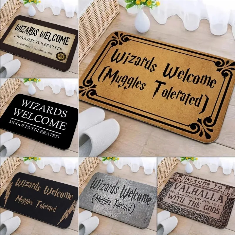 Wizards Welcome Muggles Tolerado Vintage Mágico Gótico Gráfico Textura Antideslizante Entrada Pasillo Bienvenido Puerta Alfombra Decoración