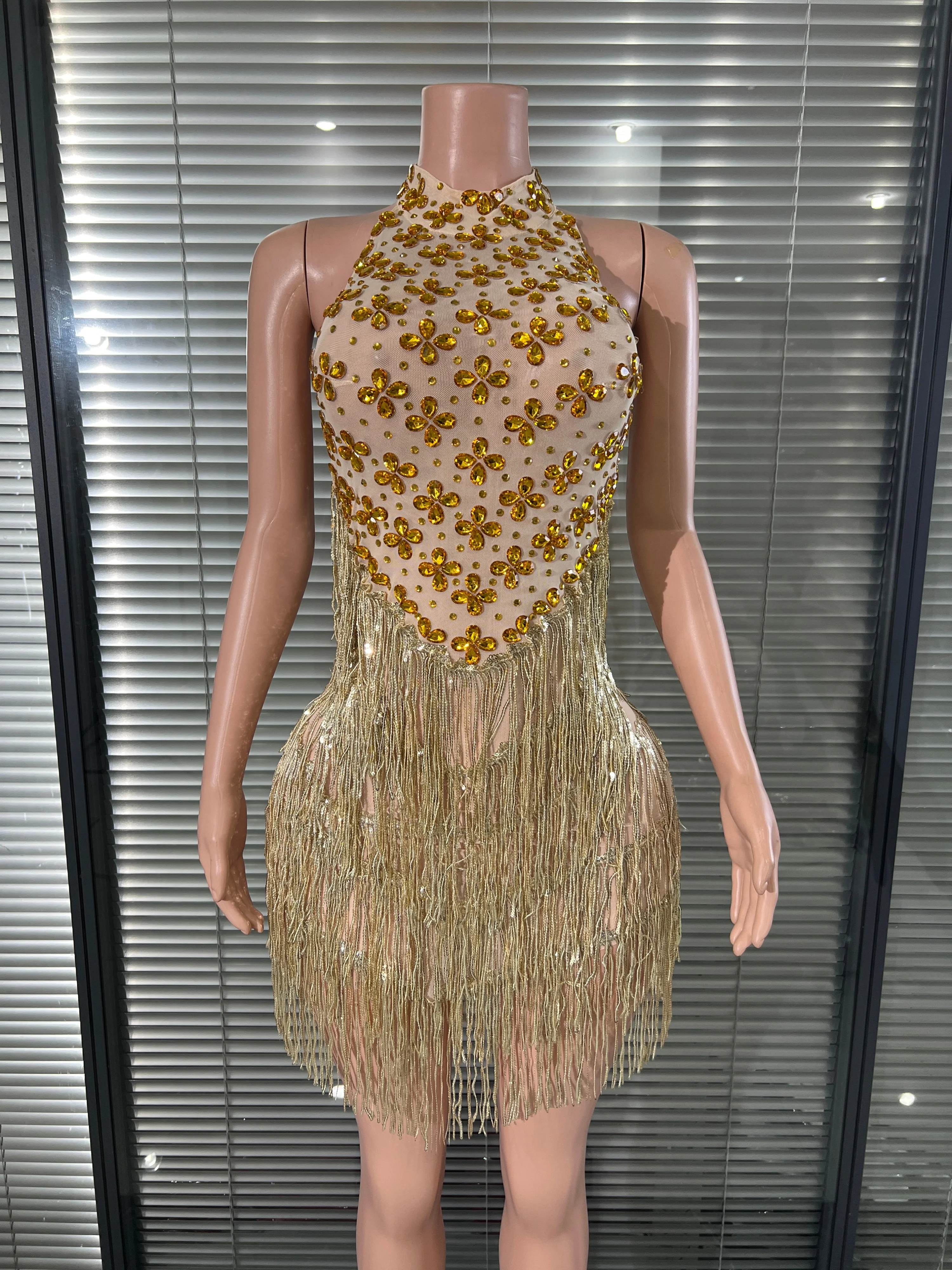 High-end luxury Flower Crystal Rhinestone MiniDress Shiny Sequin Tassel Bodycon NightclubBirthday Dance Party Costume For Women
