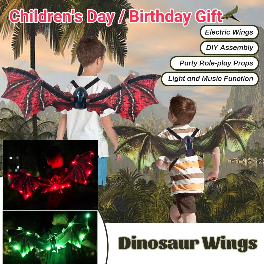 

Electric Dinasour Toys For Boys With Sound & Light Role Play Costume Props For Kids Dinasour Wings Children's Day Birthday Gift