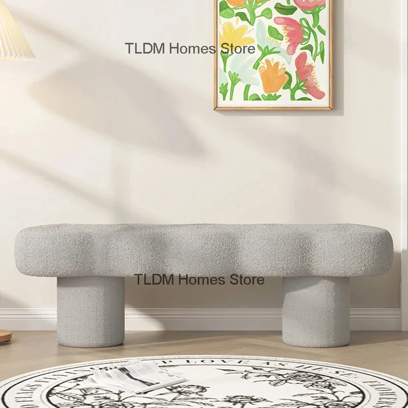 Nordic Designer Stools Creative Living Room Furniture Lamb Velvet Bench Home Sofa Ottomans Entrance Bedroom Shoe Changing Stool image 5