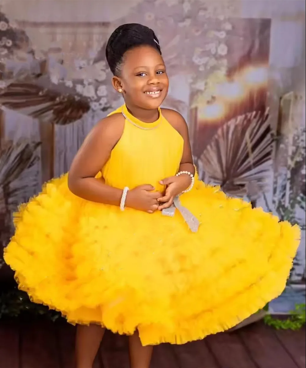

Customized Pink Flower Girl Dresses For Wedding Sequins With Bow Knee Length Cute Princess Birthday Party First Communion Gown