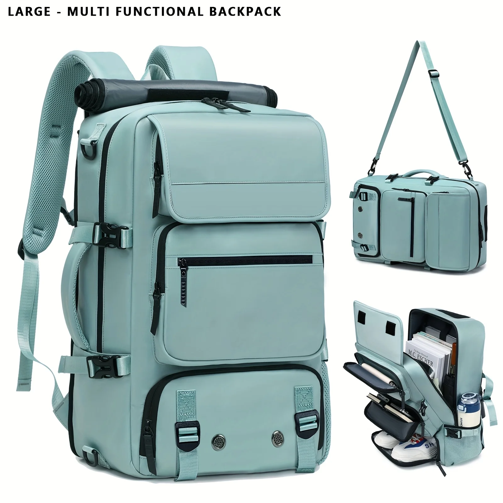 حقيبة ظهر للمشي لمسافات طويلة بسعة كبيرة للرجال والنساء، أشرطة قابلة للتعديل، مع حجرة للأحذية، مناسبة لحقيبة كتب أجهزة الكمبيوتر المحمولة مقاس 16 بوصة