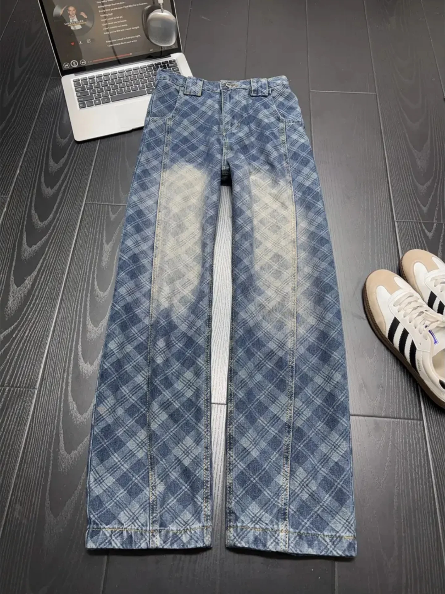 

Cleanfit American Sle Plaid Straight Leg Jeans Men's Loose Wide Leg Long Trousers Spring Slimming Trendy Brand Casual Jeans