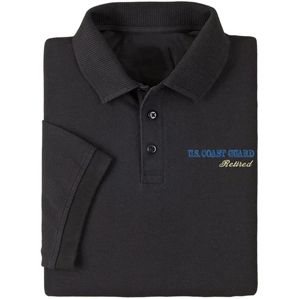 Lyprerazy Men's Casual Polo Shirt US Coast Guard Retired Embroidered Short Sleeve Golf Polo-Shirt