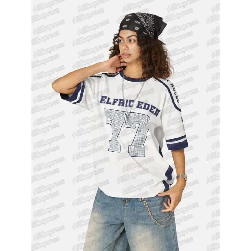 

2025 Summer Y2K American T-shirt Harajuku Hip Hop Fashion Jersey Streetwear Vintage Casual Breathable Loose Short Sleeve MOTO