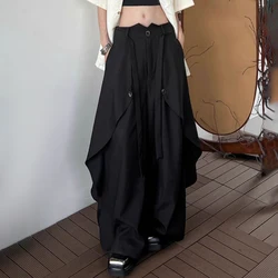 Y2k Dark Gothic Layered Skirt Pants Samurai Pants Hakama Streetwear Irregular Fashion Wide-Leg Pants Old Money Unisex