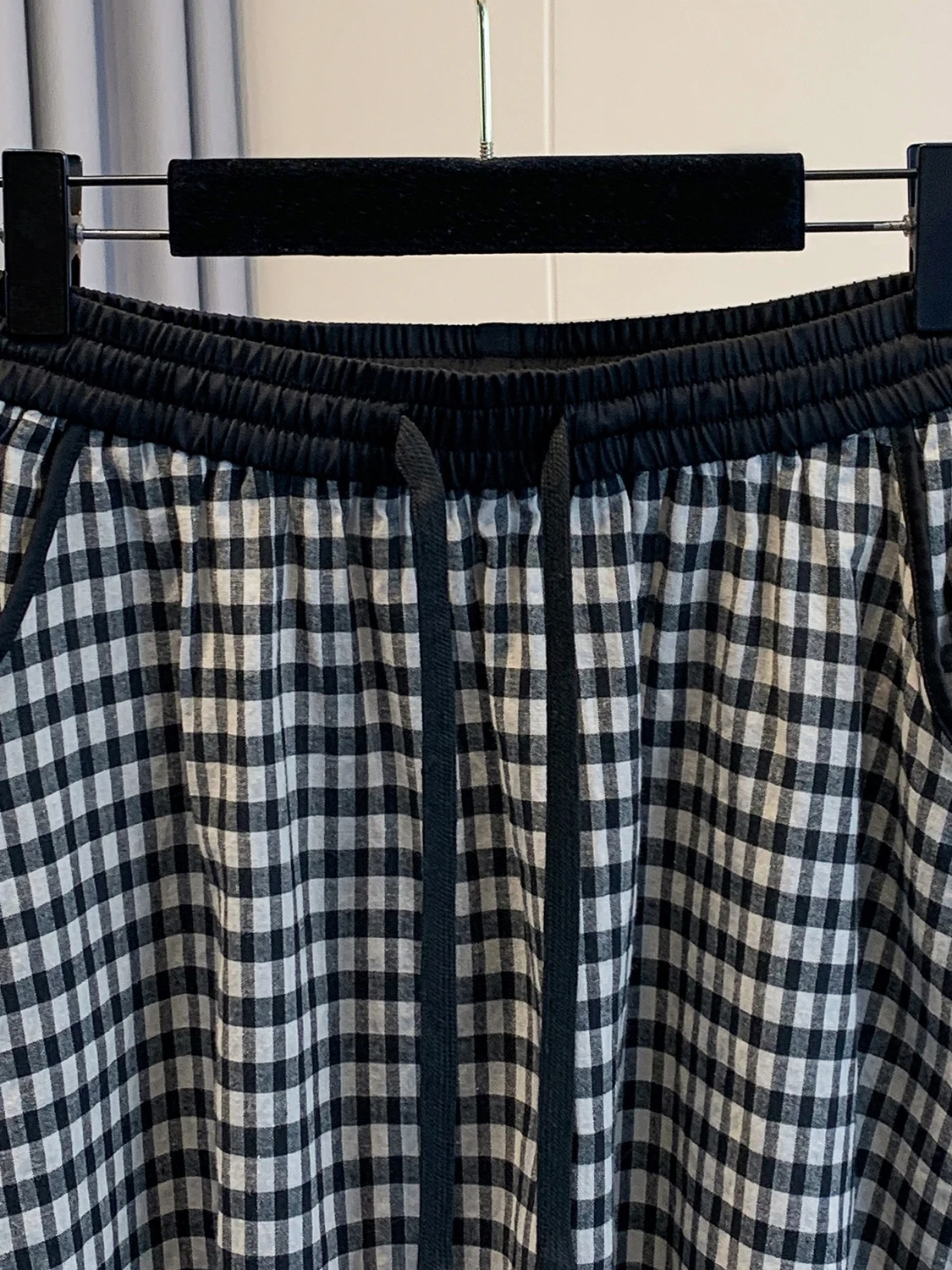 2025년 여름 체크무늬 벨트 탄력 허리밴드 다용도 미디 스커트 플러스 사이즈 여성 레트로 슬림 A라인 스커트 캐주얼 면 혼방