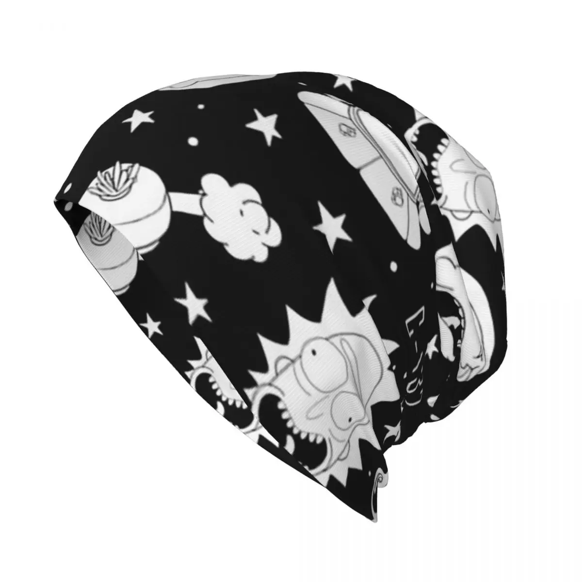 أبيض وأسود ريك ومورتي الرجال النساء الكبار بيني قبعات محبوك بونيه قبعة دافئة موضة الخريف الشتاء في الهواء الطلق Skullies القبعات