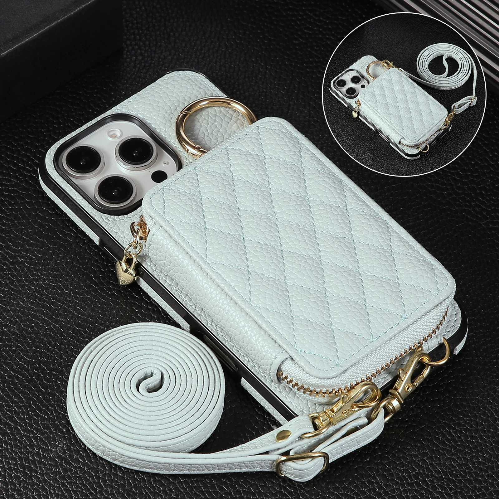 

Crossbody Zipper Cards Bag Wallet Leather Case For Samsung Galaxy S25 Ultra S24 Plus S23 S22 A56 A16 A26 A36 A06 A55 Ring Holder