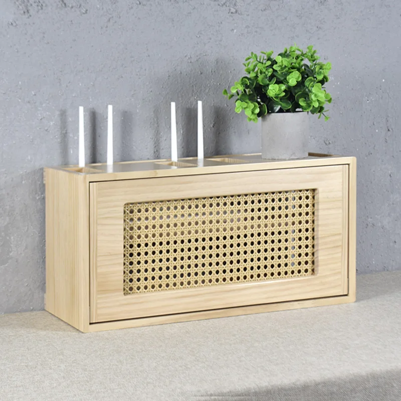 Rattan solid wood router storage box light cat hidden ugly plug-in board blocking wifi TV top