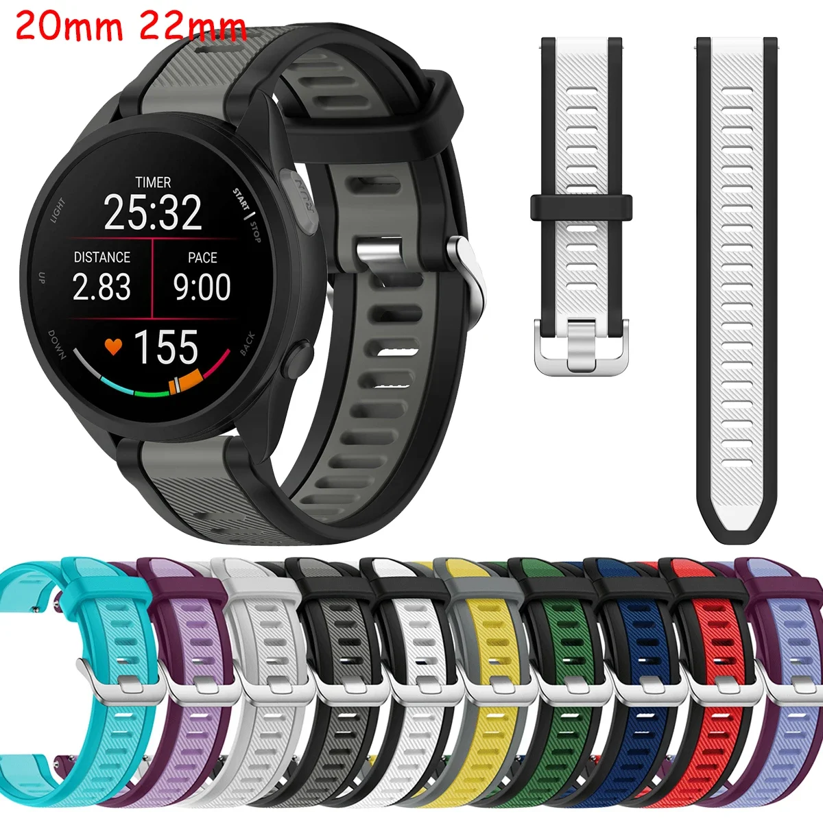 20 22mm For Garmin Forerunner 165 music Band Running Forerunner168 Silicone Original Bracelet For Garmin Forerunner Venu 2 Strap