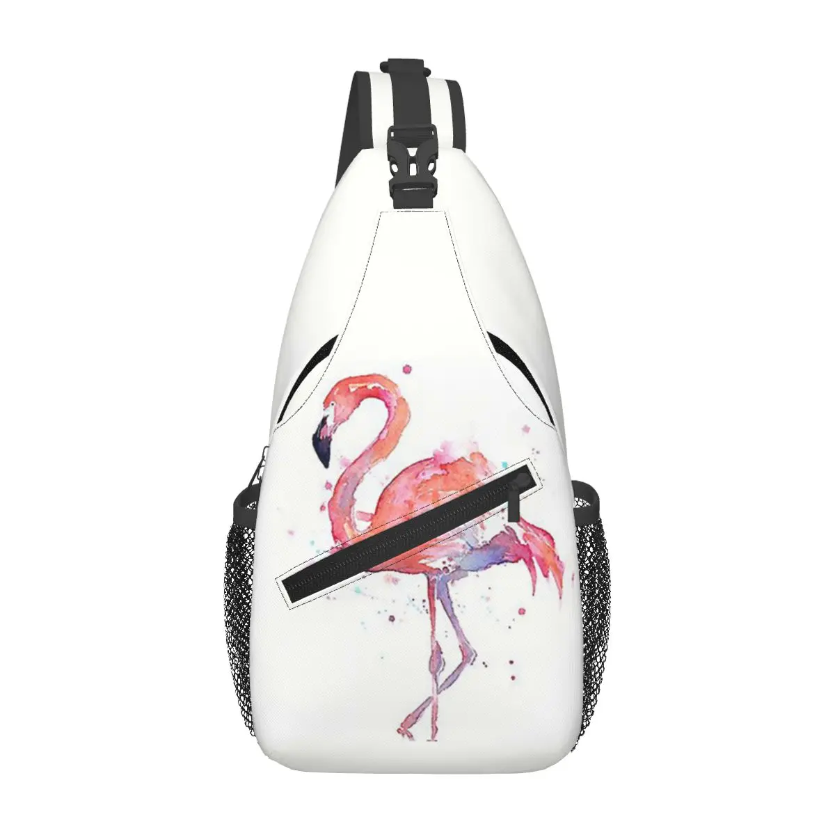 Pink Flamingo Watercolor Illustration Chest Bag Men Sling Crossbody Backpack Chest Bag Travel Hiking Daypack Shoulder Bag