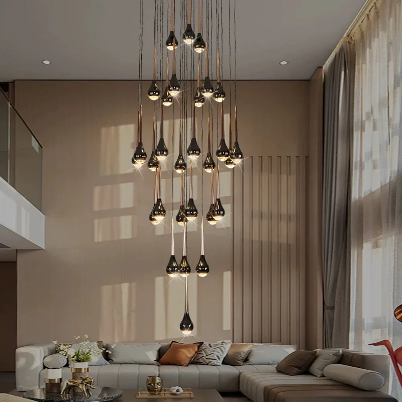 Duplex Building Loft Villa Stair Long Chandelier Nordic Modern Simple Hollow High Light Luxury Hotel Apartment Living Room Lamp