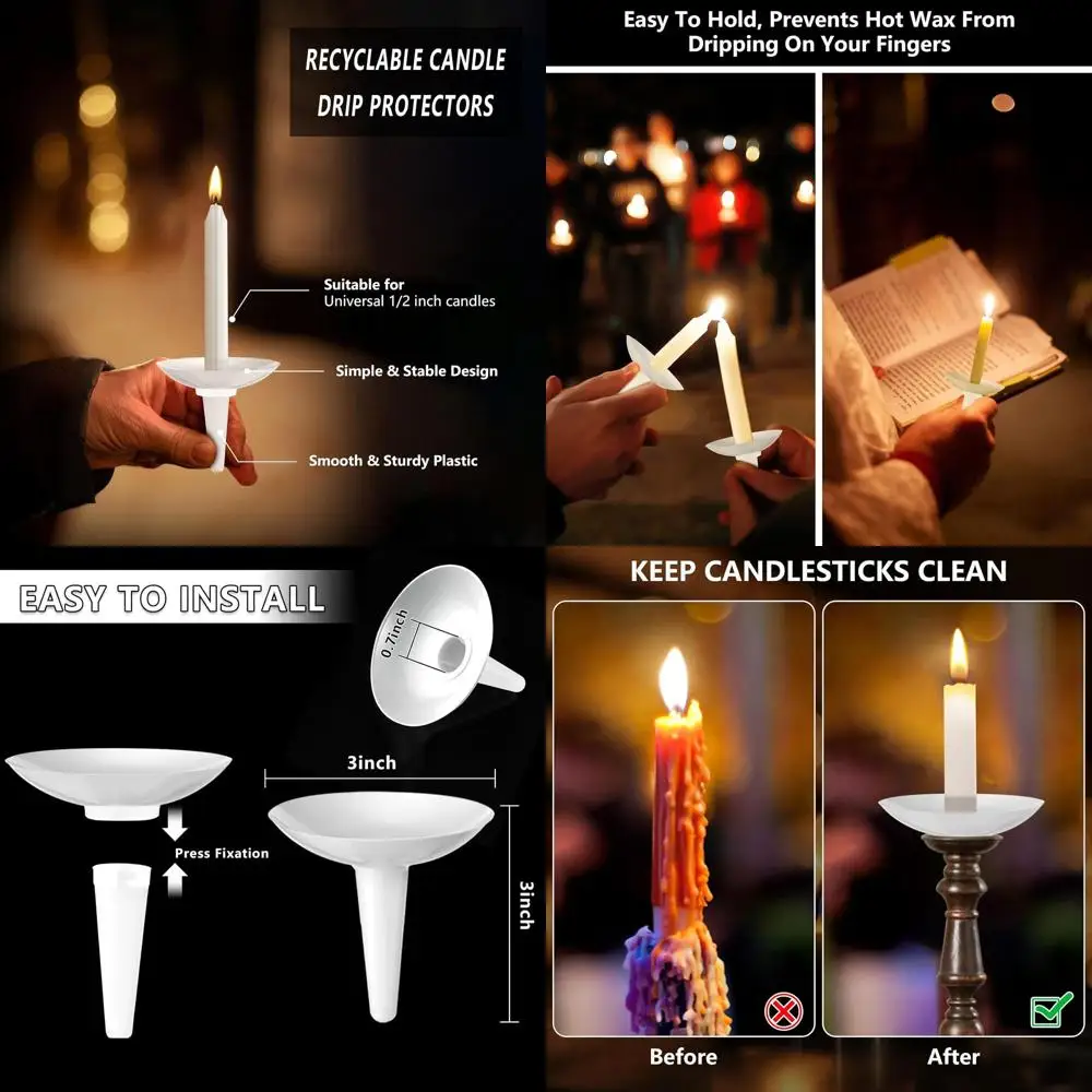 

100 Pack Reusable Candle Protectors, Plastic Bobeches for Wax Catching, Ideal for Church, Weddings, and Parties