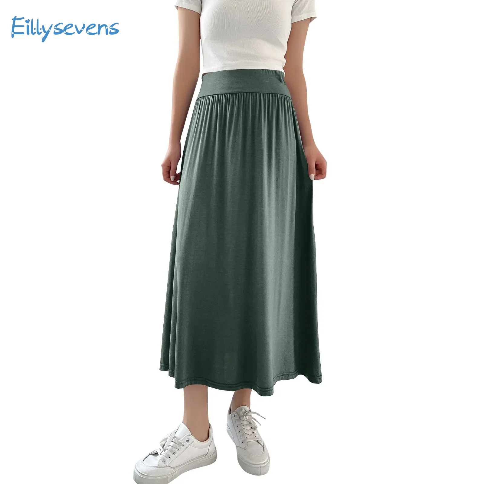 

Summer New Comfy Skirts Women Widen High Waist Pleated Slimming Skirts Daily Causal Classic Simple Solid All-Match Skirts