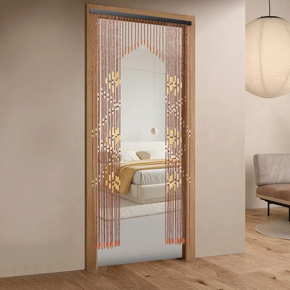 

Деревянная занавеска из бусин 35,4x68,9 дюймов, бамбуковая дверная штора с узором из цветов сливы, разделитель комнаты для дверного проема, окна, шкафа