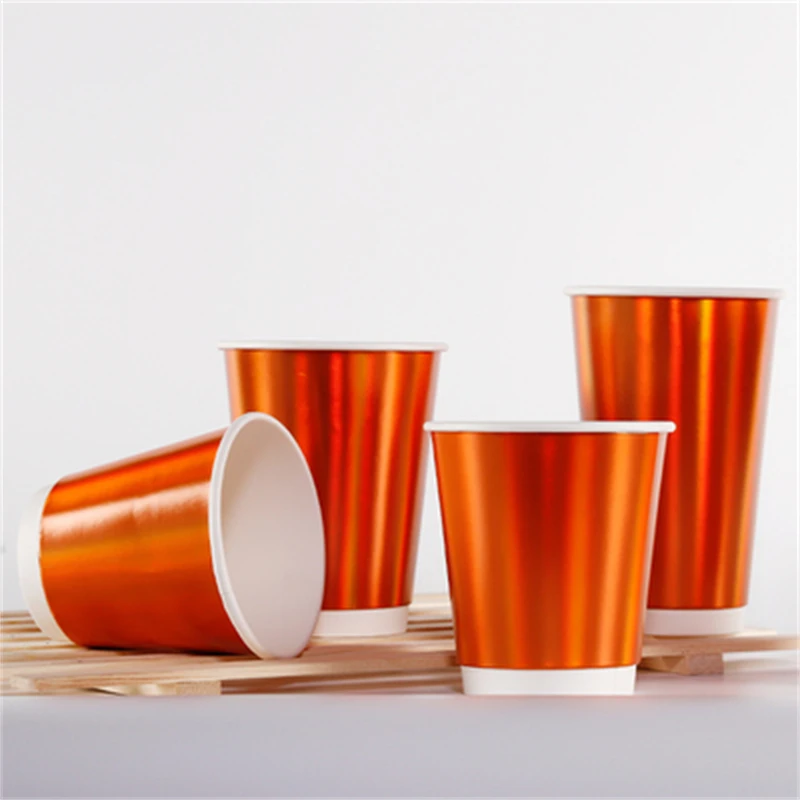 Disposable With Plastic Lids Orange Paper Cup Drinkware Set Hot Coffee Milk Thickened Hollow Cup Straw Juice Beverage Containers