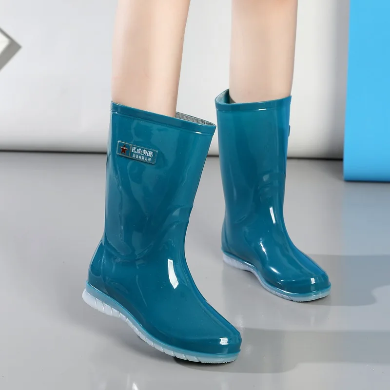 New Mid-calf Women PVC Rain Boots Waterproof Female Rainboots Slip-resistant Wellies Boots Outdoor Work Boots Water Shoes AL75