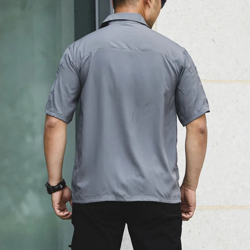 Summer Outdoor Tactical Short Sleeve Shirts Mens Quick Dry Breathable Wear-Resistant Casual Commute Training Military Tops Male