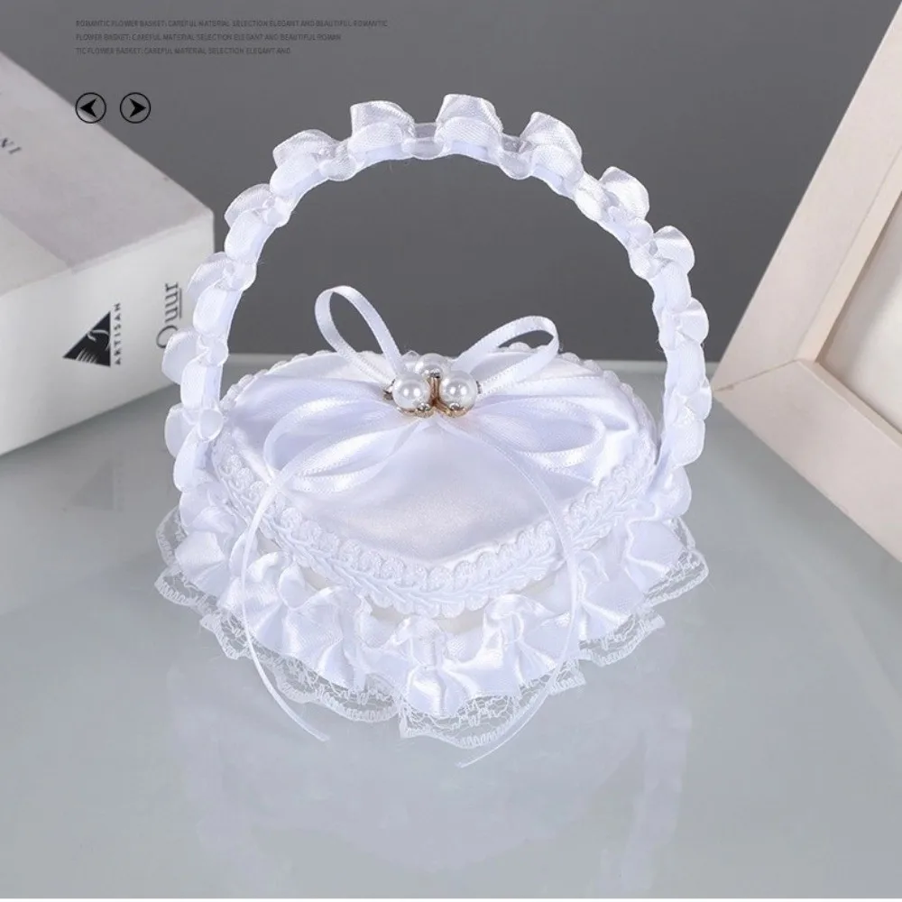 

Exquisite Mini Wedding Ring Box Double Ring Heart Shape Bride Ring Basket with Handle Bowknot Ring Storage Box Valentines Day